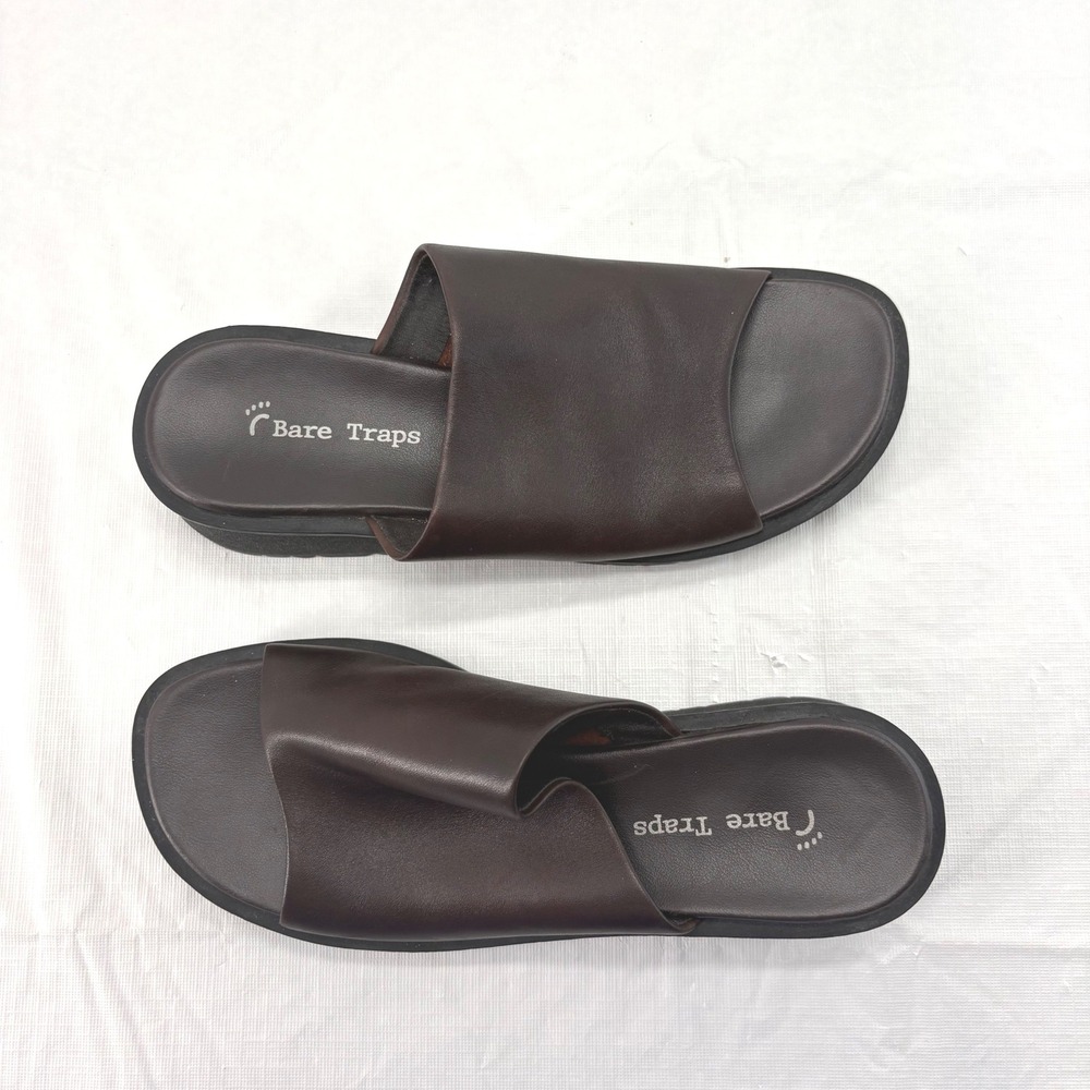 Bare Traps Rebecca Dark Brown Leather Platform Slide Sandals Womens 7M BT-S00204